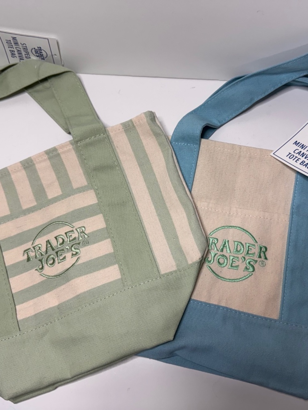 S/2 Trader Joes Mini Bags Spring 2026 Pastel Blue & Summer 2026 Pastel Striped - Picture 2 of 5